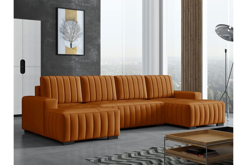 Esher Bäddsoffa Dubbeldivan 4-sits i Plysch - Orange - Möbler - Vardagsrum - Bäddsoffor - U bäddsoffa