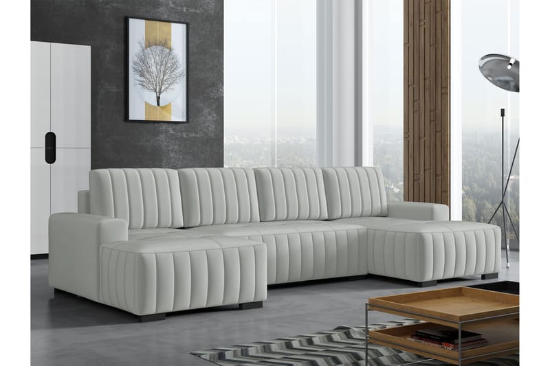 Esher Bäddsoffa Dubbeldivan 4-sits i Plysch - Grå - Möbler - Vardagsrum - Bäddsoffor - U bäddsoffa