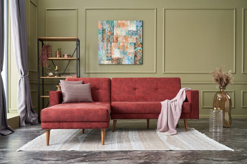 ESWATINI Bäddsoffa med Divan Vänster Röd/Natur - Bäddsoffor - Bäddsoffa divan