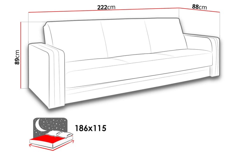 EUFORIA Bäddsoffa 222x88x89 cm - Brun - Möbler - Vardagsrum - Bäddsoffor