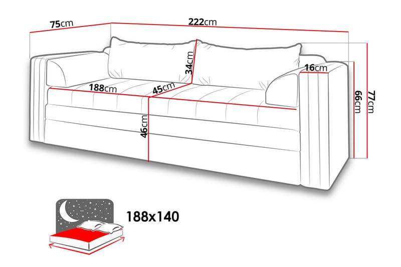 EUFORIA Soffa 222x75x77 cm - Beige - Möbler - Vardagsrum - Bäddsoffor