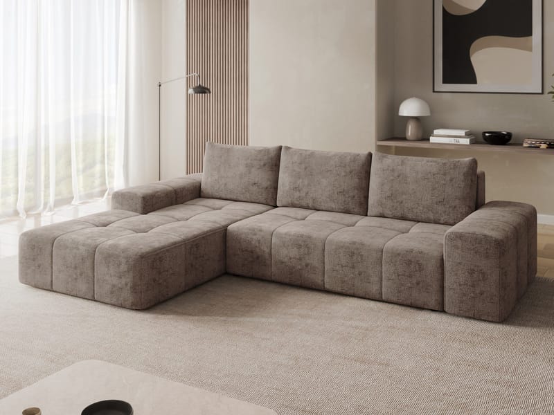 Falor 3-sits Bäddsoffa med divan Vänstervänd - brun - Möbler - Vardagsrum - Bäddsoffor - Hörnbäddsoffa