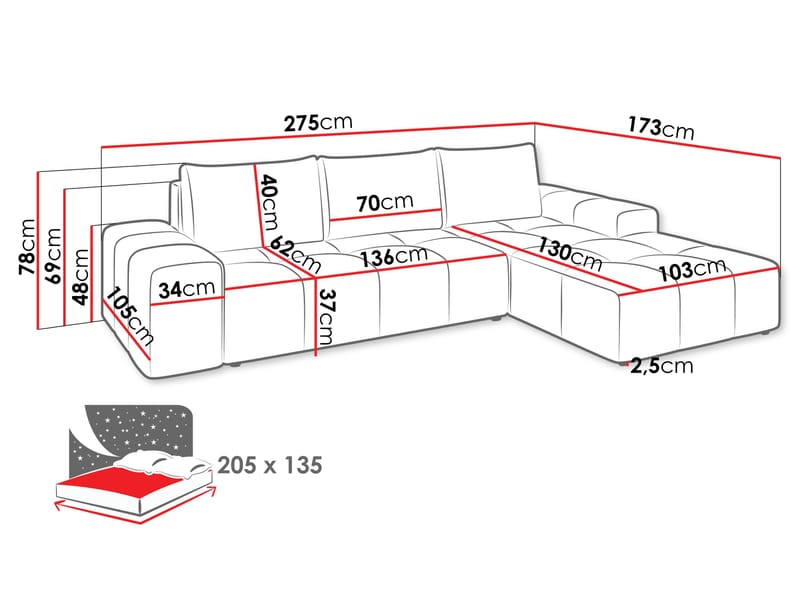 Falor 3-sits Bäddsoffa med divan Vänstervänd - brun - Möbler - Vardagsrum - Bäddsoffor - Hörnbäddsoffa