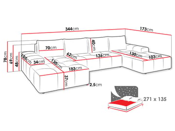 Falor 5-sits U-formad bäddsoffa - Brun - Möbler - Vardagsrum - Bäddsoffor - Hörnbäddsoffa