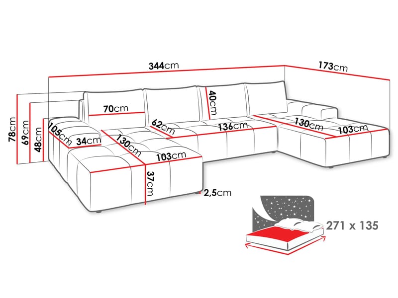Falor 5-sits U-formad bäddsoffa - Brun - Möbler - Vardagsrum - Bäddsoffor - Hörnbäddsoffa