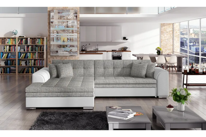 Falseti Bäddsoffa - Grå/Vit - Möbler - Vardagsrum - Bäddsoffor - Hörnbäddsoffa
