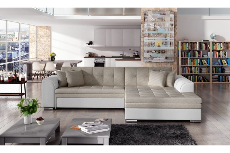 Falseti Bäddsoffa med Divan - Beige/Vit - Möbler - Vardagsrum - Bäddsoffor - Hörnbäddsoffa