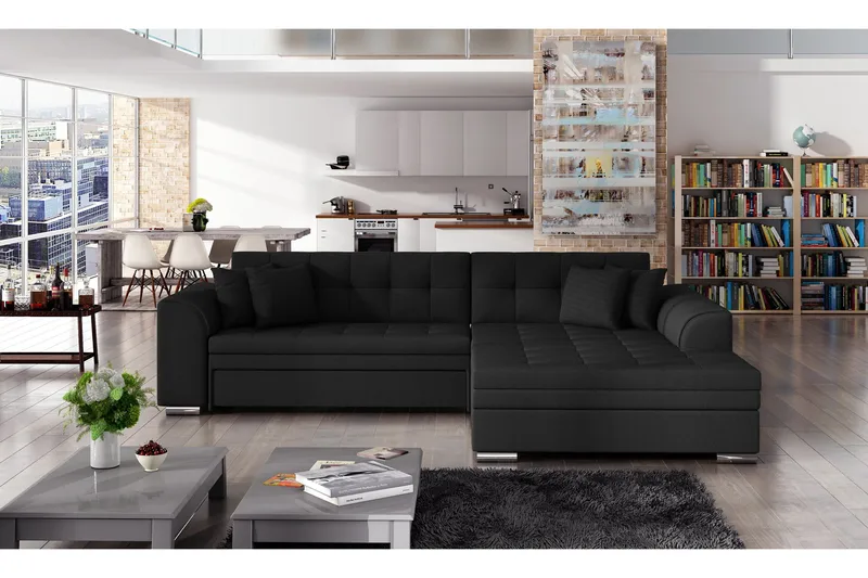 Falseti Bäddsoffa med Divan - Svart - Möbler - Vardagsrum - Bäddsoffor - Hörnbäddsoffa