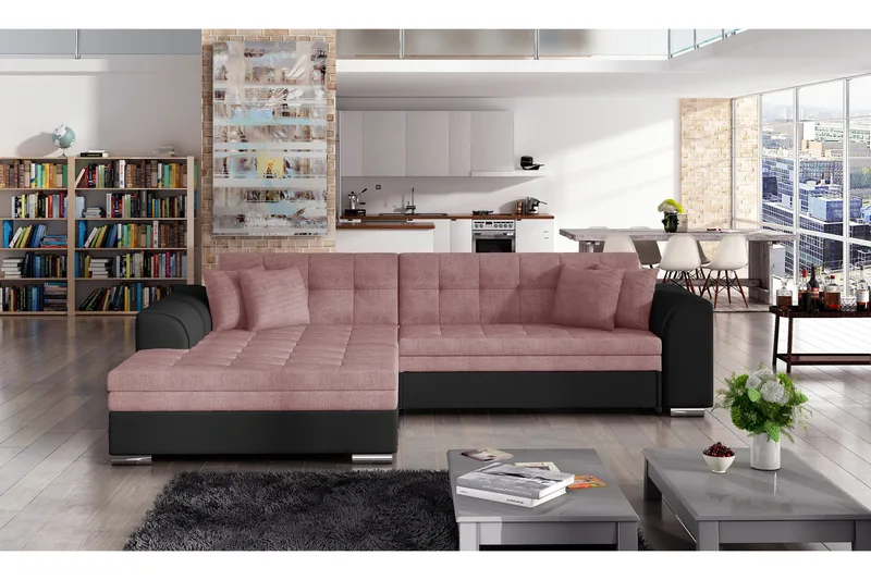 Falseti Bäddsoffa - Rosa/Svart - Möbler - Vardagsrum - Bäddsoffor - Hörnbäddsoffa