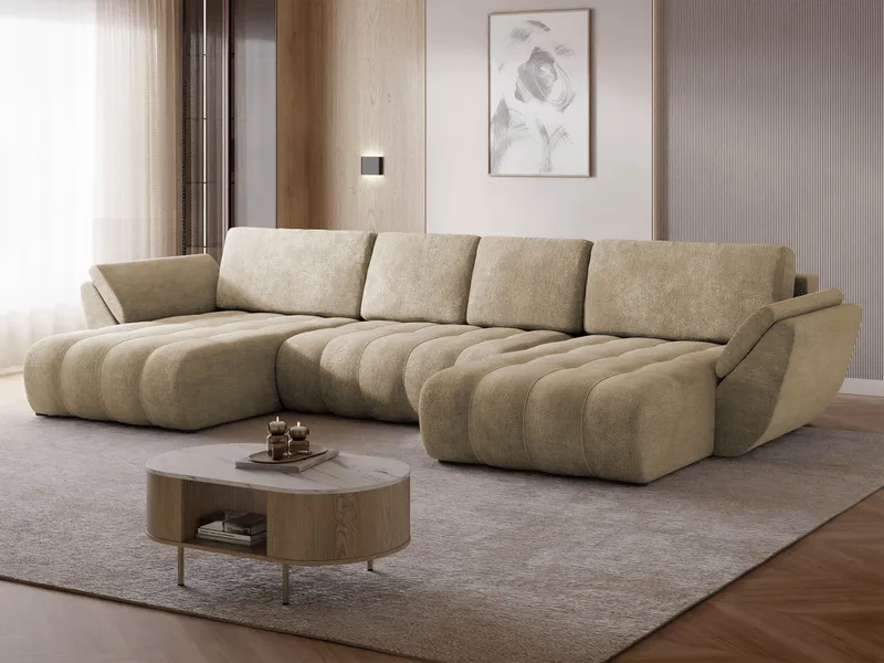Faro 4-sits U-Bäddsoffa med förvaring - Beige - Möbler - Vardagsrum - Bäddsoffor - Hörnbäddsoffa