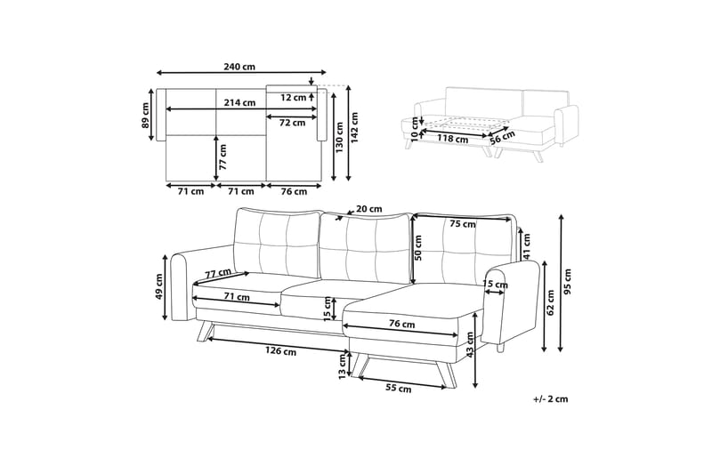 Faustin Hörnbäddsoffa 3-sits - Beige/Ljust trä - Möbler - Vardagsrum - Bäddsoffor - Hörnbäddsoffa