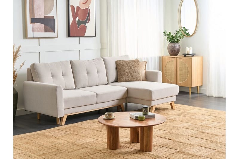 Faustin Hörnbäddsoffa 3-sits - Beige/Ljust trä - Möbler - Vardagsrum - Bäddsoffor - Hörnbäddsoffa