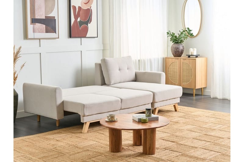 Faustin Hörnbäddsoffa 3-sits - Beige/Ljust trä - Möbler - Vardagsrum - Bäddsoffor - Hörnbäddsoffa