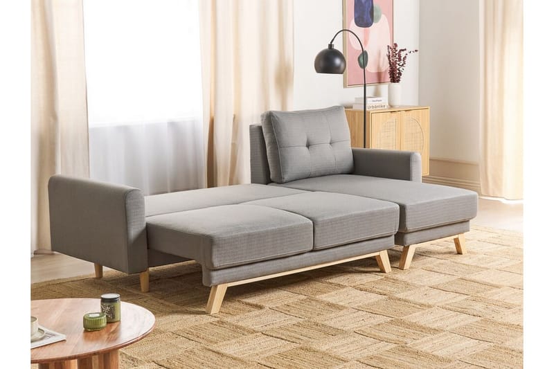Faustin Hörnbäddsoffa 3-sits - Grå/Ljust trä - Möbler - Vardagsrum - Bäddsoffor - Hörnbäddsoffa