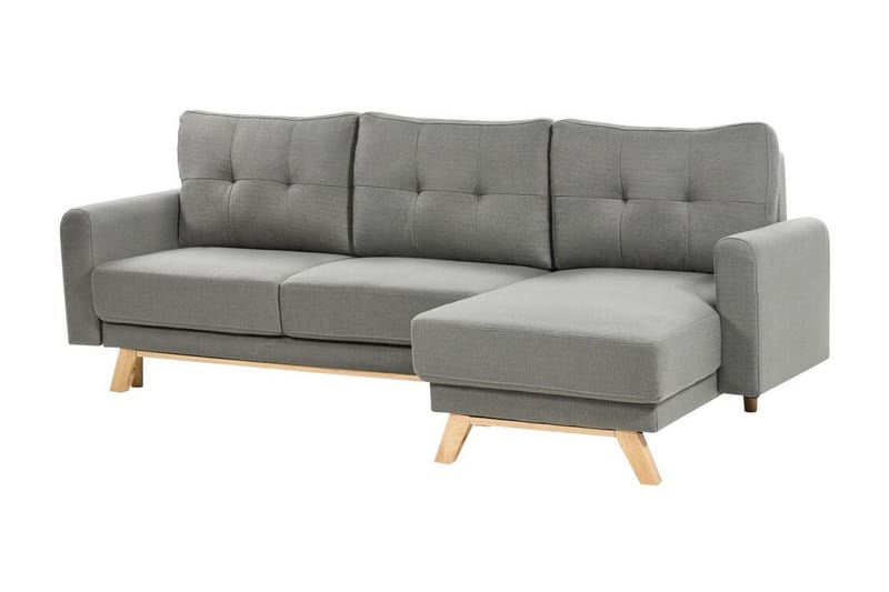 Faustin Hörnbäddsoffa 3-sits - Grå/Ljust trä - Möbler - Vardagsrum - Bäddsoffor - Hörnbäddsoffa