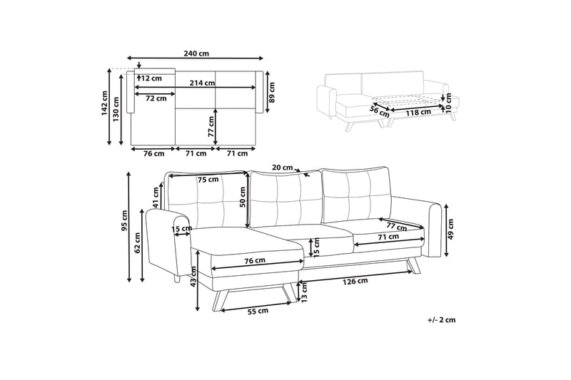 Faustin Hörnbäddsoffa 3-sits - Vit/Ljust trä - Möbler - Vardagsrum - Bäddsoffor - Hörnbäddsoffa