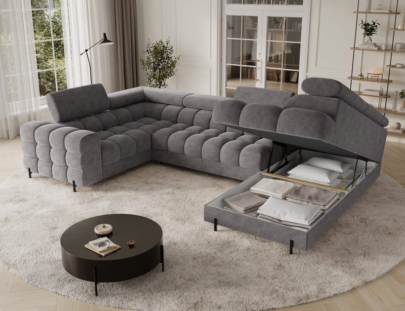 Fectory 6-sits Bubblig Hörnbäddsoffa med Schäslong och förvaring Höger - Aura 04 - Möbler - Vardagsrum - Bäddsoffor - Hörnbäddsoffa