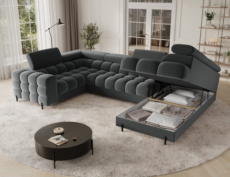 Fectory 6-sits Bubblig Hörnbäddsoffa med Schäslong och förvaring Höger - Sola 06 - Möbler - Vardagsrum - Bäddsoffor - Hörnbäddsoffa