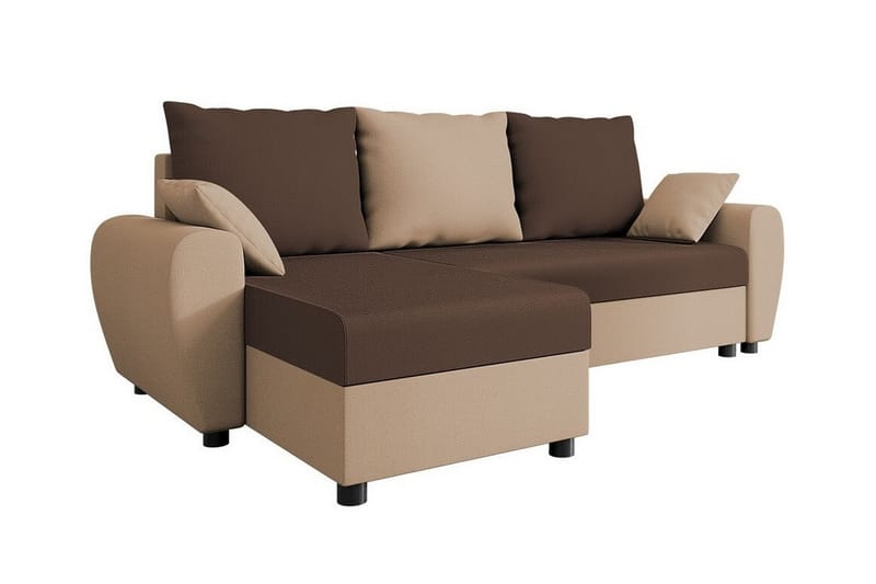 Fionara 3-sits Hörnbäddsoffa Brun/Beige - Hörnbäddsoffa - Bäddsoffor