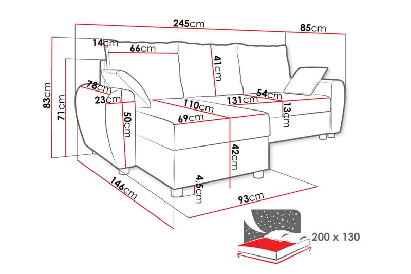 Fionara 3-sits Hörnbäddsoffa Röd - Möbler - Vardagsrum - Bäddsoffor - Hörnbäddsoffa