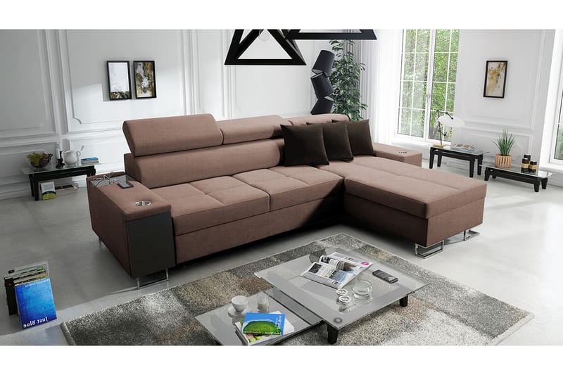 FIORANO 3-sits Hörnbäddsoffa Höger Brun - Möbler - Vardagsrum - Bäddsoffor - Hörnbäddsoffa