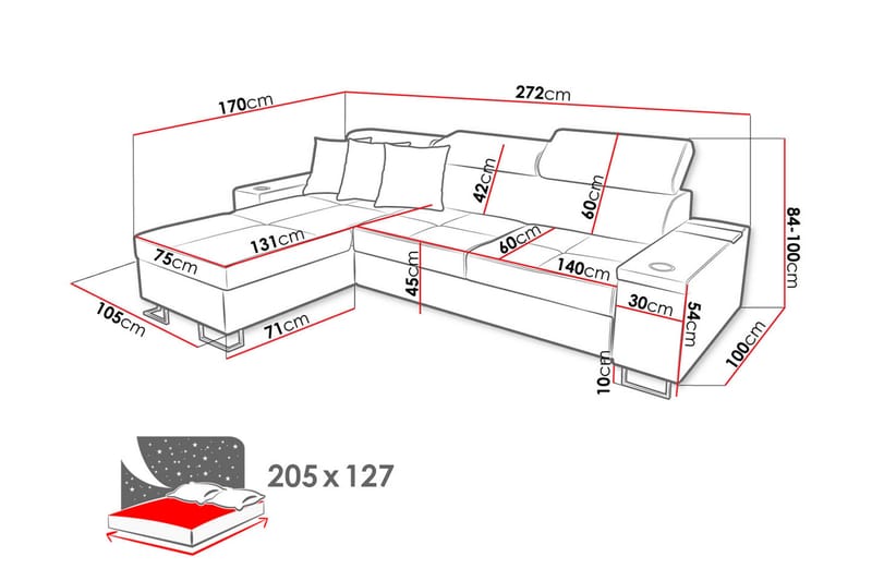 FIORANO 3-sits Hörnbäddsoffa Höger Brun - Möbler - Vardagsrum - Bäddsoffor - Hörnbäddsoffa