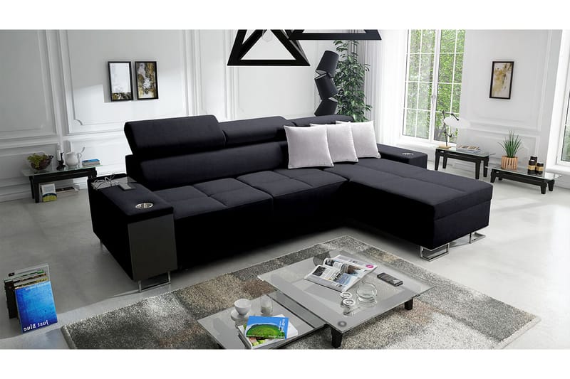 FIORANO 4-sits Hörnbäddsoffa Höger Svart - Möbler - Vardagsrum - Bäddsoffor - Hörnbäddsoffa