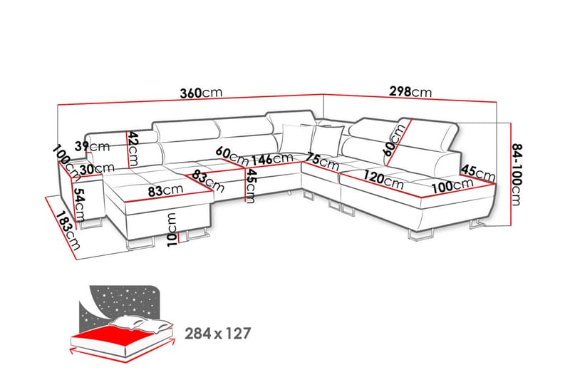 FIORANO Bäddsoffa m. Divan och Schäslong - Möbler - Vardagsrum - Bäddsoffor - U bäddsoffa