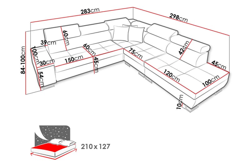 FIORANO Bäddsoffa m. Schäslong L-formad - Möbler - Vardagsrum - Bäddsoffor - Hörnbäddsoffa