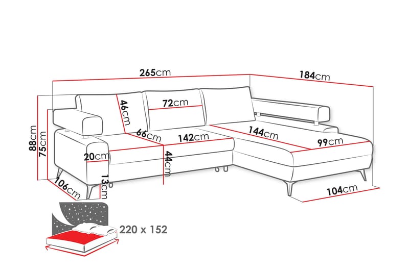 Fito Bäddsoffa med Divan 3-sits - Rosa - Möbler - Vardagsrum - Bäddsoffor