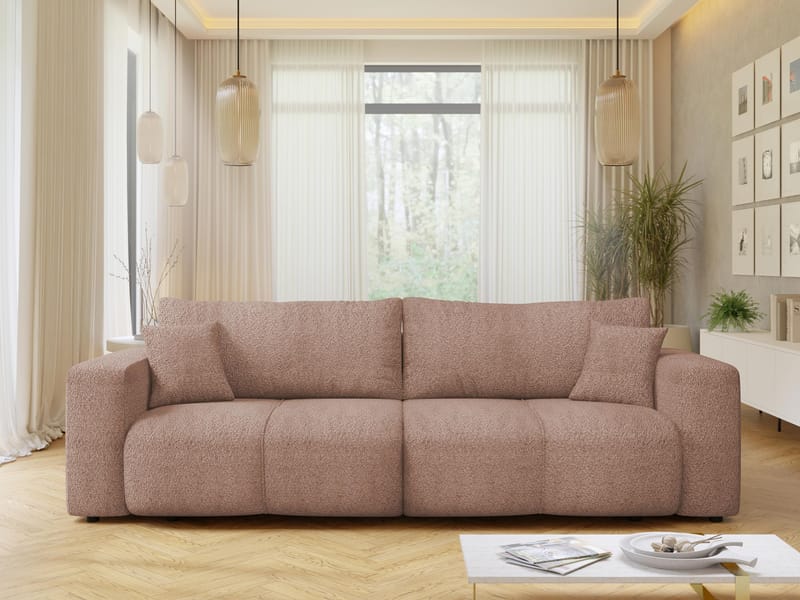 Flo 3-sits Kubisk Bäddsoffa med Förvaring i Bouclé - Brun - Möbler - Vardagsrum - Bäddsoffor