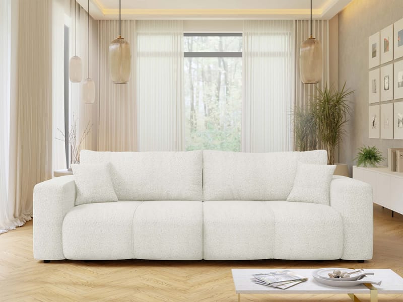 Flo 3-sits Kubisk Bäddsoffa med Förvaring i Bouclé - Vit - Möbler - Vardagsrum - Bäddsoffor