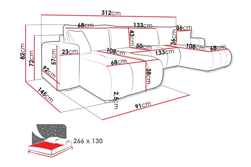 Flo Bäddsoffa Dubbeldivan 4-sits i Plysch - Vit - Möbler - Vardagsrum - Bäddsoffor - U bäddsoffa