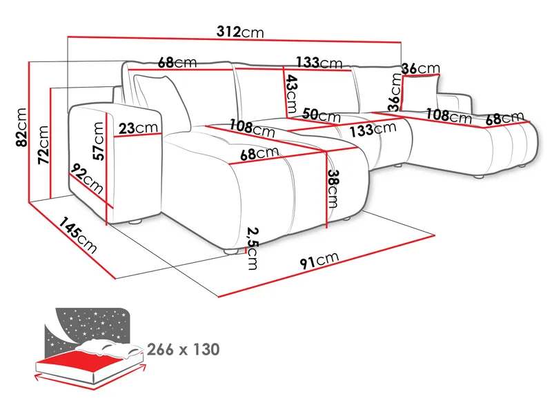 Flo Bäddsoffa Dubbeldivan 4-sits - Vit - Möbler - Vardagsrum - Bäddsoffor - U bäddsoffa