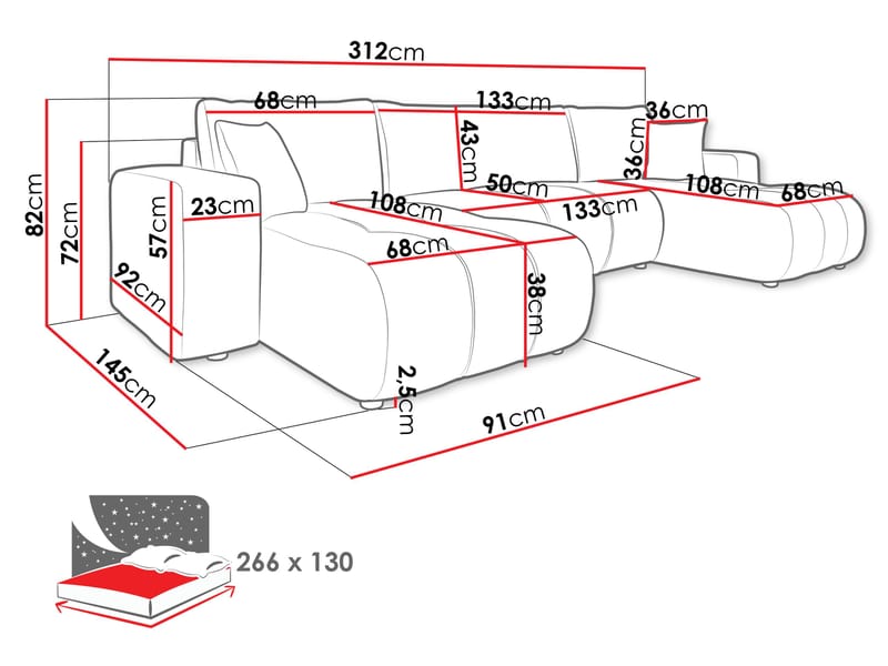 Flo Bäddsoffa Dubbeldivan 4-sits - Vit - Möbler - Vardagsrum - Bäddsoffor - U bäddsoffa