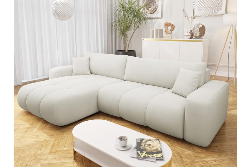 Flo Bäddsoffa med Divan 3-sits i Plysch - Vit - Möbler - Vardagsrum - Bäddsoffor