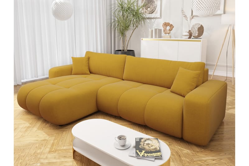Flo Bäddsoffa med Divan 3-sits i Plysch - Gul - Möbler - Vardagsrum - Bäddsoffor