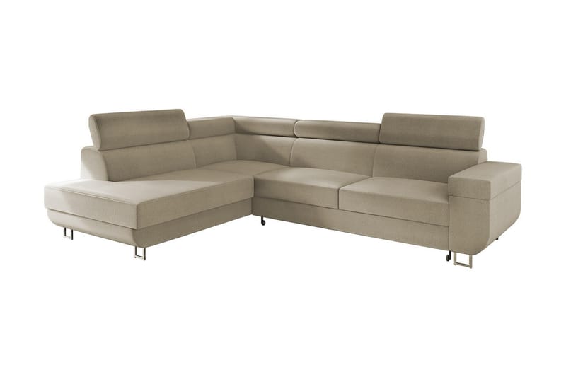 Fonti 4-sits Vänstervänd L-formad Bäddsoffa med Förvaring i Plysch - Beige - Möbler - Vardagsrum - Bäddsoffor
