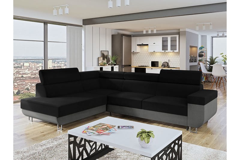 Fonti Bäddsoffa m. Schäslong 3-sits L-formad - Grå - Möbler - Vardagsrum - Bäddsoffor