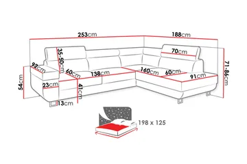 Fonti Bäddsoffa m. Schäslong 3-sits L-formad - Grå - Möbler - Vardagsrum - Bäddsoffor