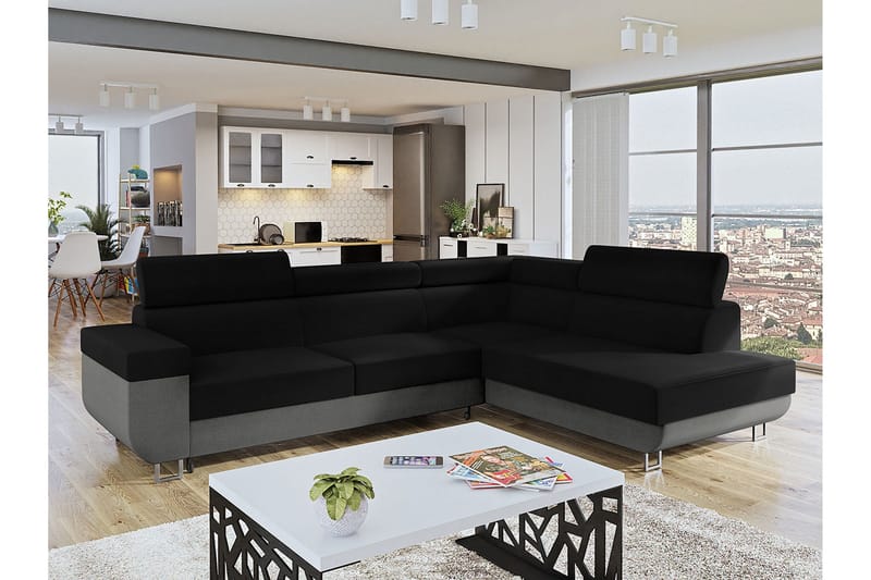 Fonti Bäddsoffa m. Schäslong 3-sits L-formad - Grå - Möbler - Vardagsrum - Bäddsoffor