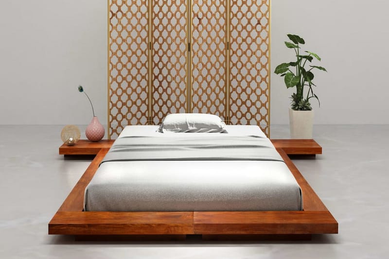 Japansk futonsängram massivt akaciaträ 90x200 cm - Brun - Futon säng