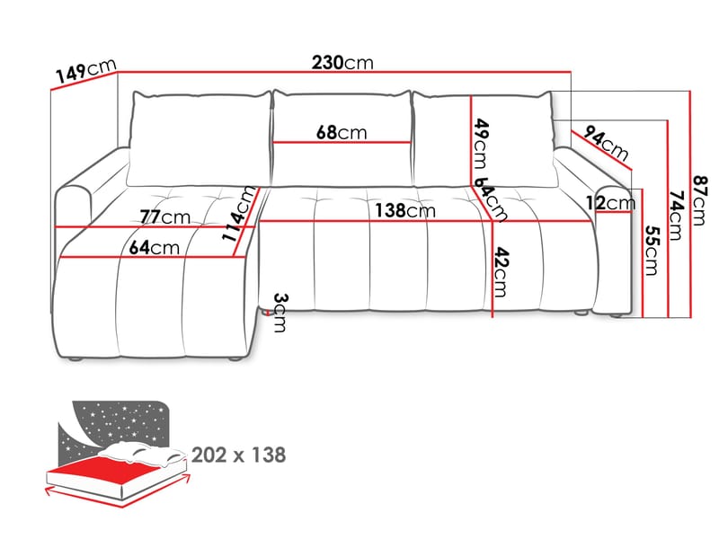 Fynrican 3-sits Bäddsoffa med divan - svart - Möbler - Vardagsrum - Bäddsoffor - Hörnbäddsoffa
