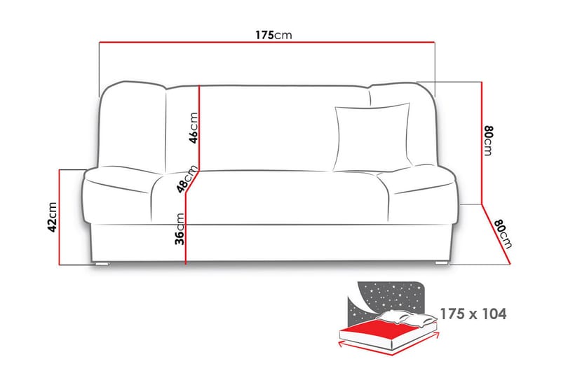 Gabi Soffa 175x80x80 cm - Lila - Möbler - Vardagsrum - Bäddsoffor - 4-sits bäddsoffa