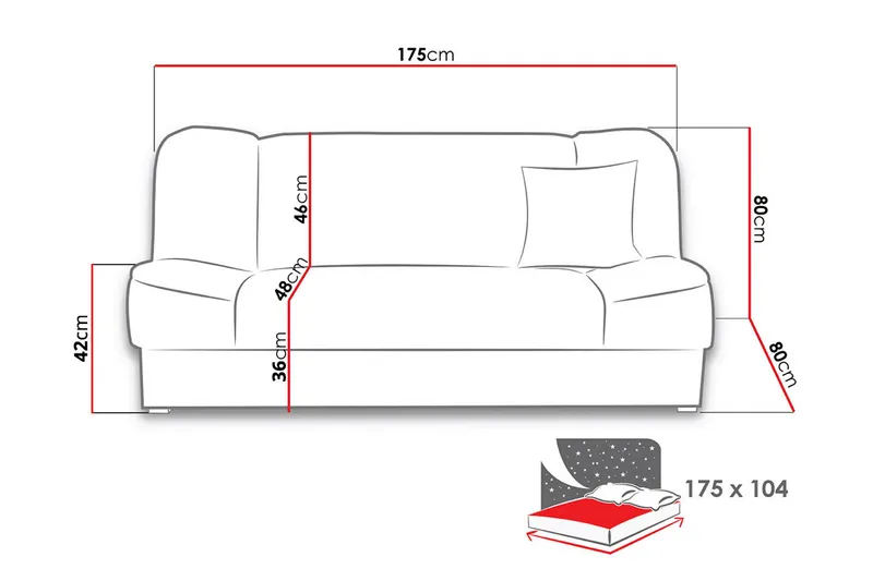 Gabi Soffa 175x80x80 cm - Svart - Möbler - Vardagsrum - Bäddsoffor - 4-sits bäddsoffa