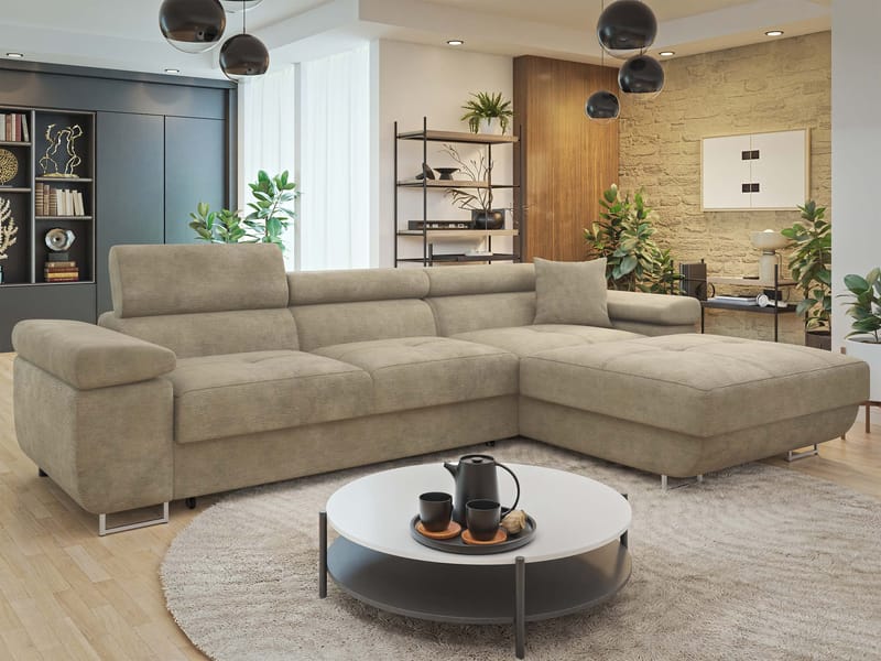 Gabina 3-sits Bäddsoffa med divan - beige - Möbler - Vardagsrum - Bäddsoffor - Hörnbäddsoffa