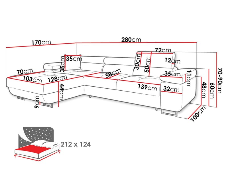 Gabina 3-sits Bäddsoffa med divan - grå - Möbler - Vardagsrum - Bäddsoffor - Hörnbäddsoffa