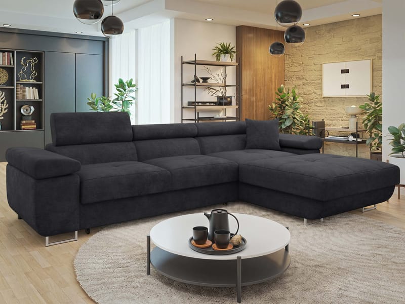 Gabina 3-sits Bäddsoffa med divan - svart - Möbler - Vardagsrum - Bäddsoffor - Hörnbäddsoffa