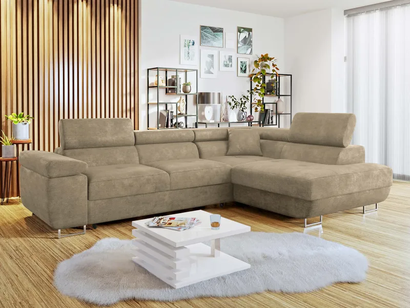 Gabina 4-sits Bäddsoffa med schäslong - beige - Möbler - Vardagsrum - Bäddsoffor - Hörnbäddsoffa