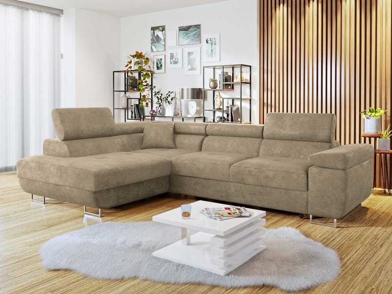 Gabina 4-sits Bäddsoffa med schäslong - beige - Möbler - Vardagsrum - Bäddsoffor - Hörnbäddsoffa